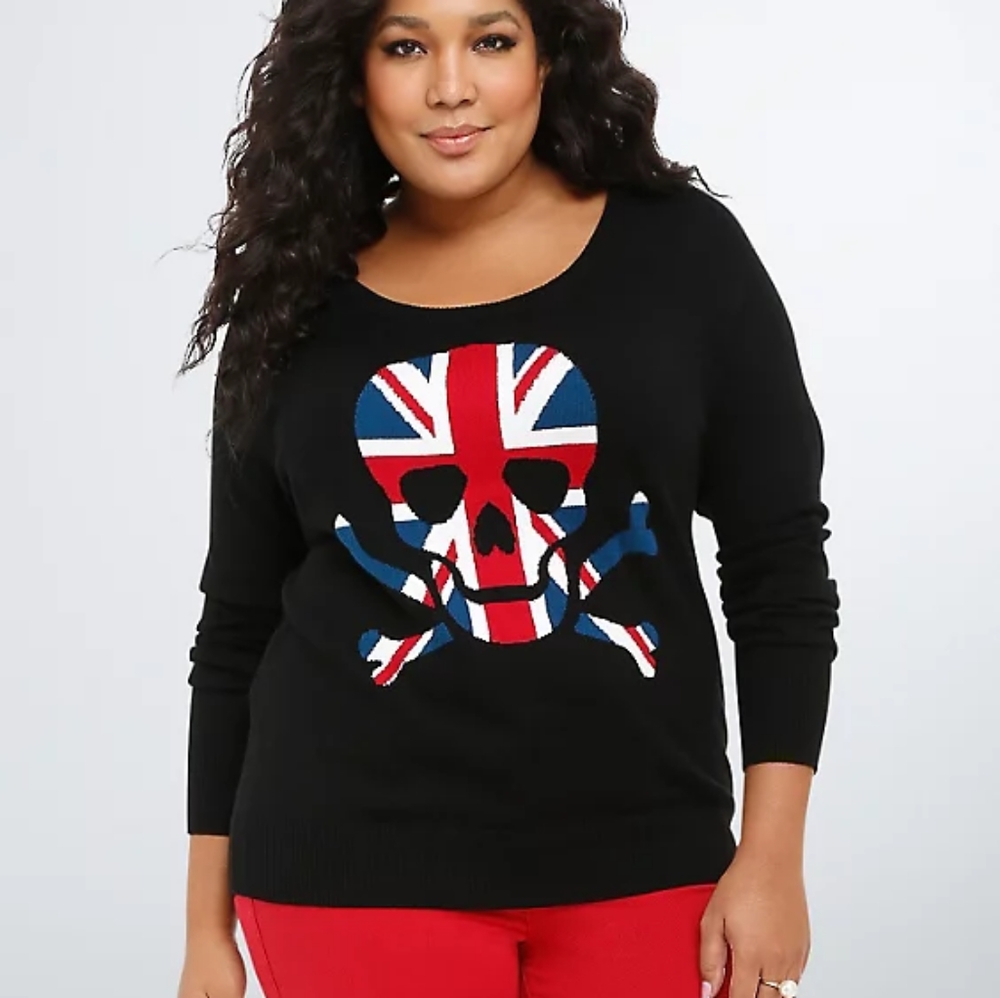 Torrid Plus Size SKULL UNION JACK RAGLAN SWEATER